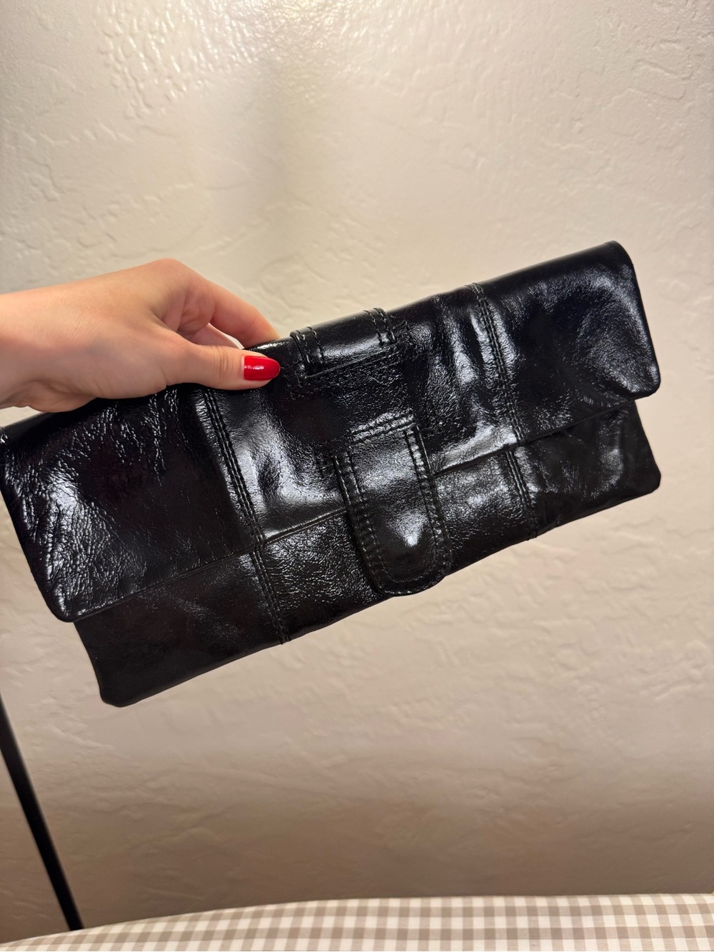 Sorpresa Black Patent Leather Clutch Bag Genuine Leather